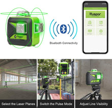 Load image into Gallery viewer, 3x360 Green Beam 3D Laser Level with Bluetooth Connectivity, Cross Line Laser Level Tool Huepar 603CG-BT