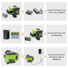 Load image into Gallery viewer, Huepar Electronic Self-Leveling 3D Green Beam Laser Level -3x360 Cross Line DT03G
