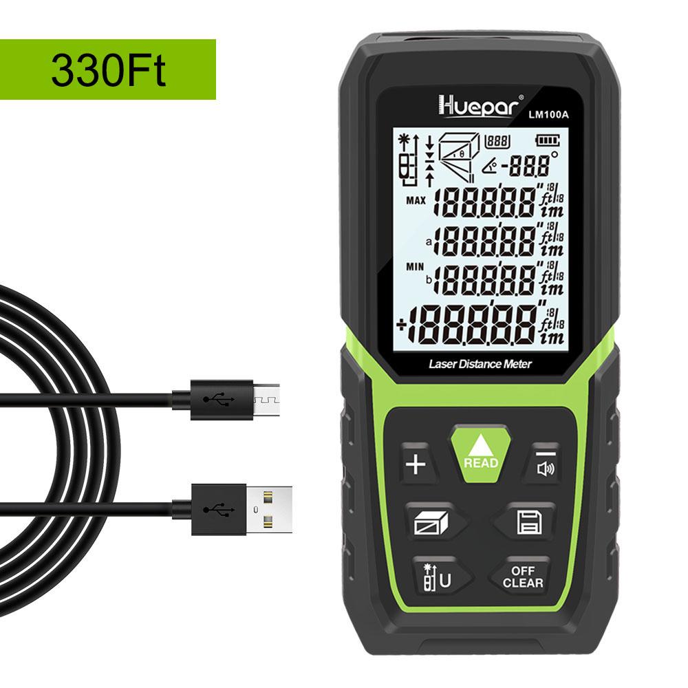 Huepar Laser Distance Meter Range Finder Measure 330Ft/100M with Li-ion Battery Huepar