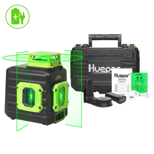 Huepar Cross Line Laser Level, Li-ion Battery with Type-C Charging Port & Hard Carry Case Included - B21CG