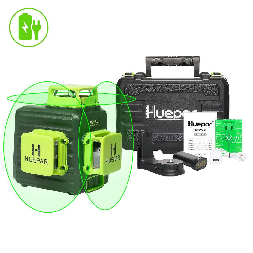 Huepar 3x360 Laser Level, Li-ion Battery & Hard Carry Case included B03CG