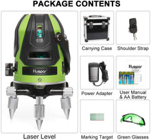 Load image into Gallery viewer, Huepar Green Beam Multi-Line Laser Level - Alignment Self-leveling Laser Tool - 360° Rotating Base, Hard Carrying Case Included 6141G
