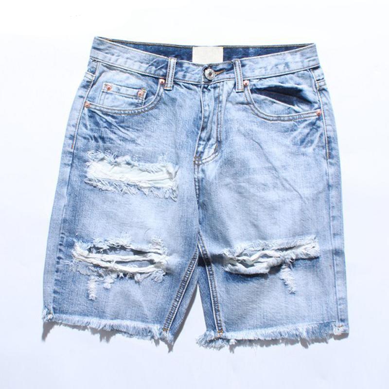 Denim Destroyed Shorts Men Summer Ripped Hip Hop Shorts Men Cool Men's Short with Hole